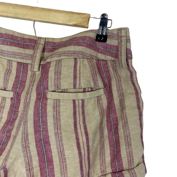 Loft Linen Blend Cuffed Shorts Tan Pink‎ Stripe Pockets Size 2 - Picture 3 of 6